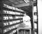 Russell in mouse room, circa 1950